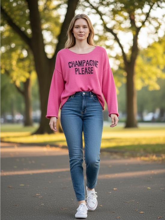 Miracle Sweaters - Miracle Pink Crewneck Sweater with 'Champagne Please' Script